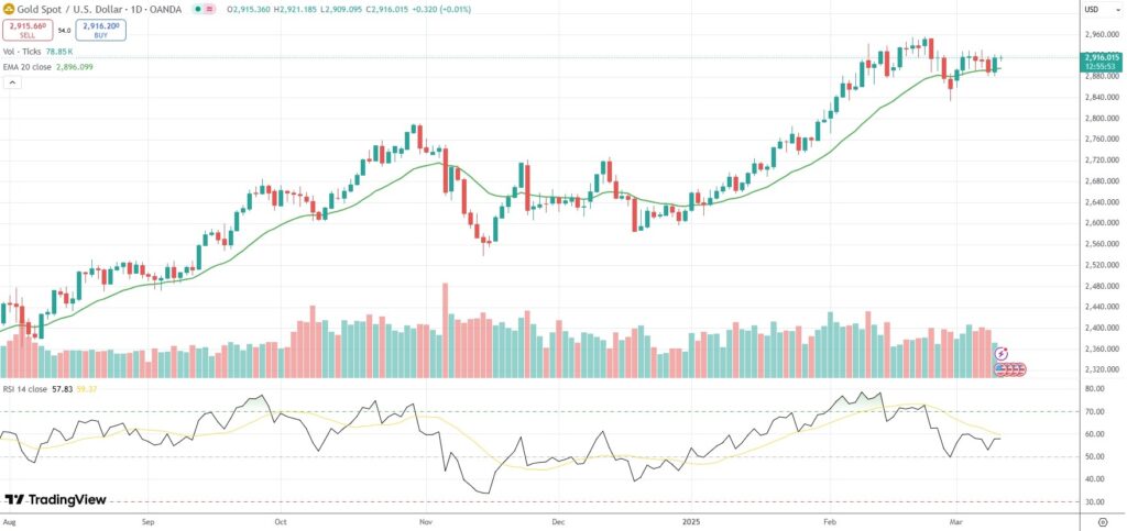 Spot Gold holds steady above $2,900 mark.